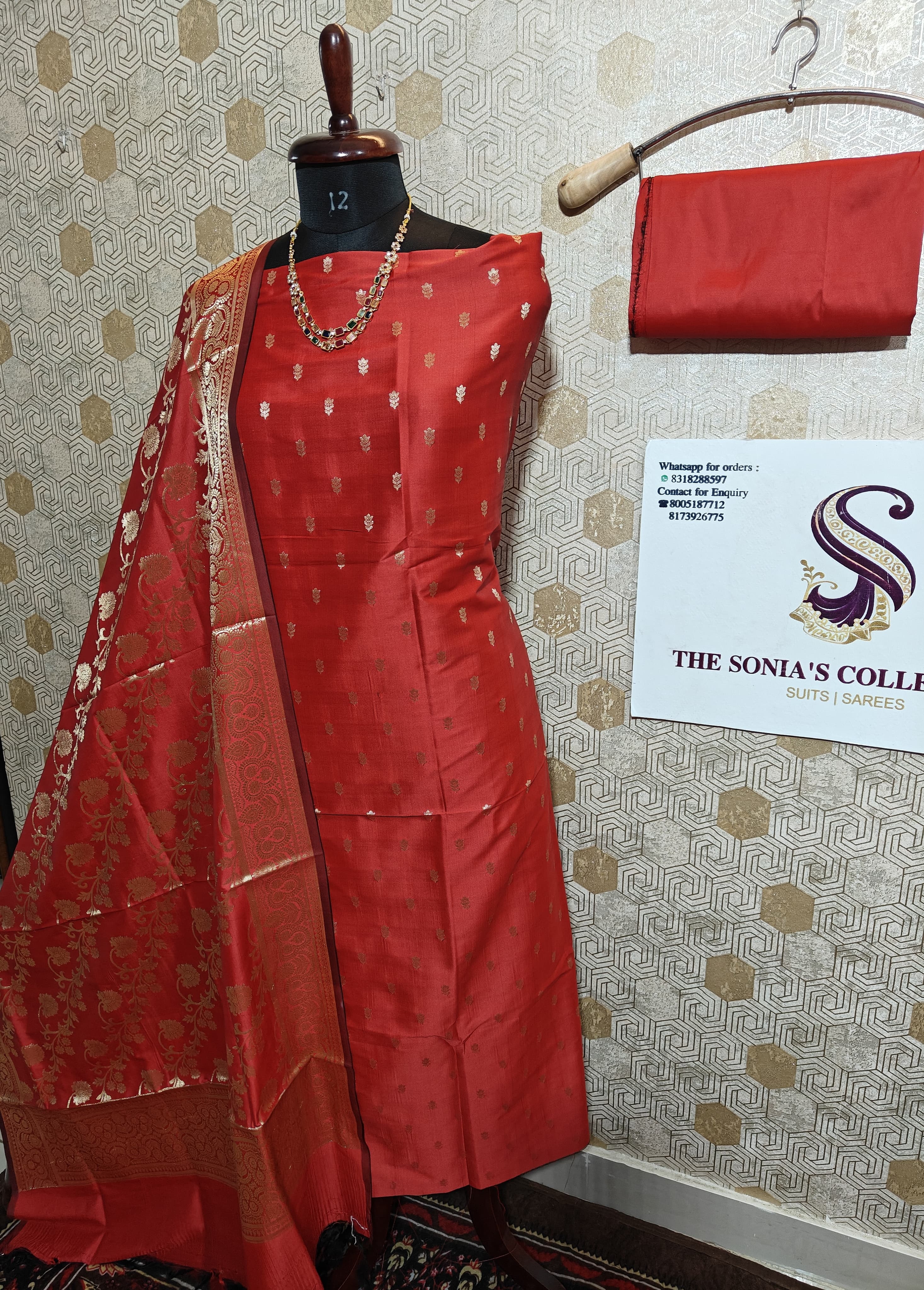 069 : Red Banarsi Silk Suit