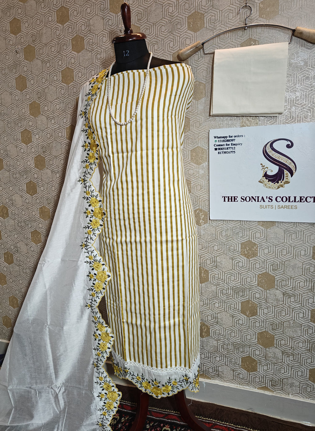 066 - Yellow and White Pure Cotton Suit