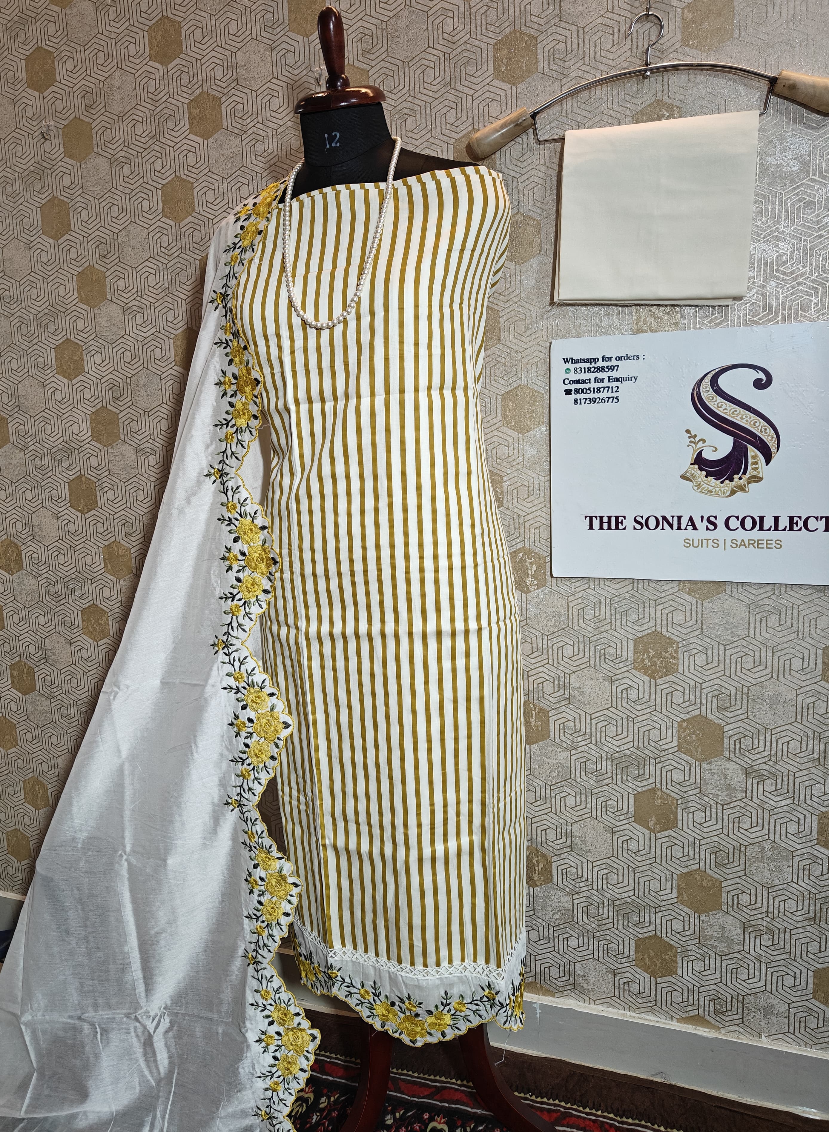 066 - Yellow and White Pure Cotton Suit