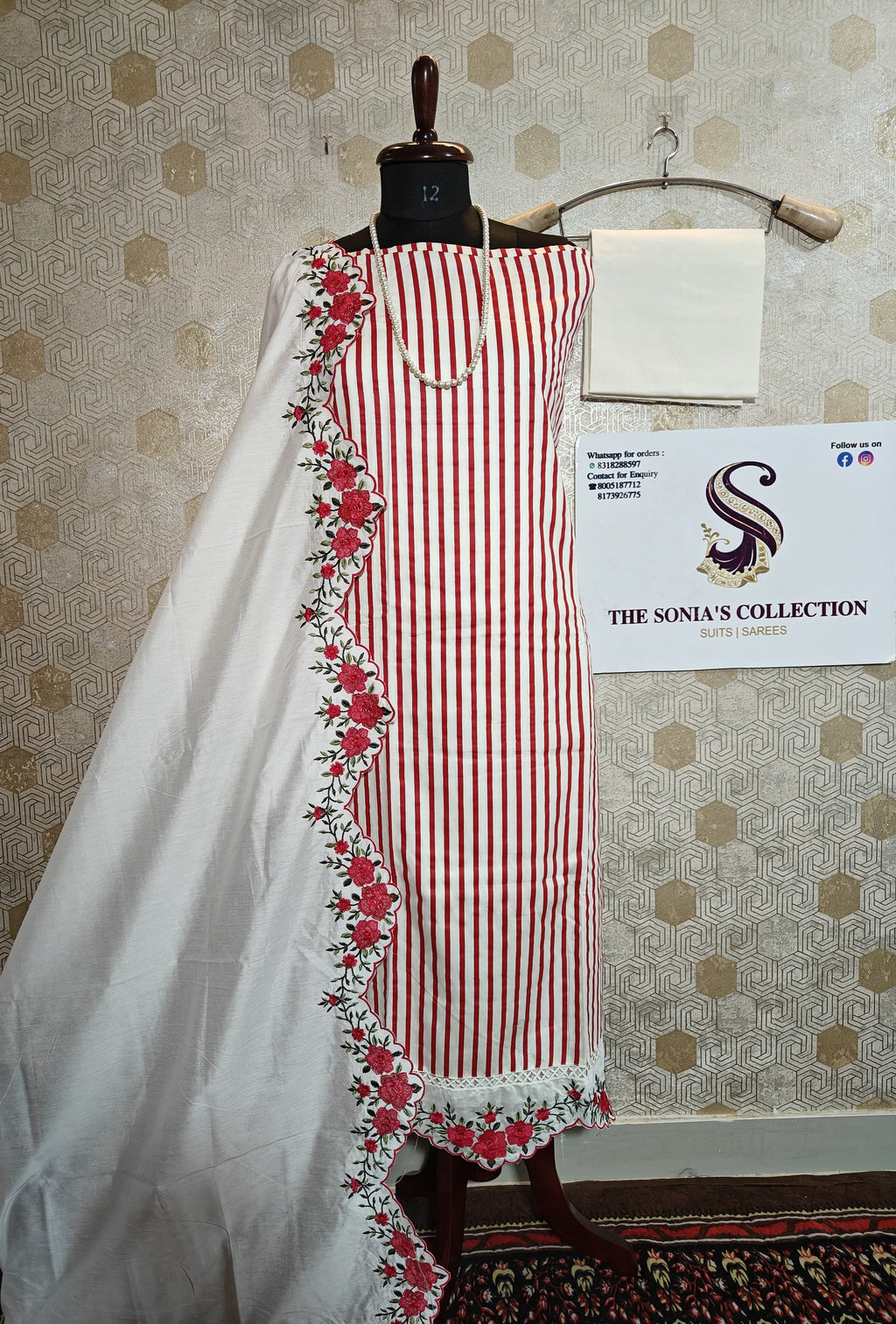 065 - Red and White Pure Cotton Suit