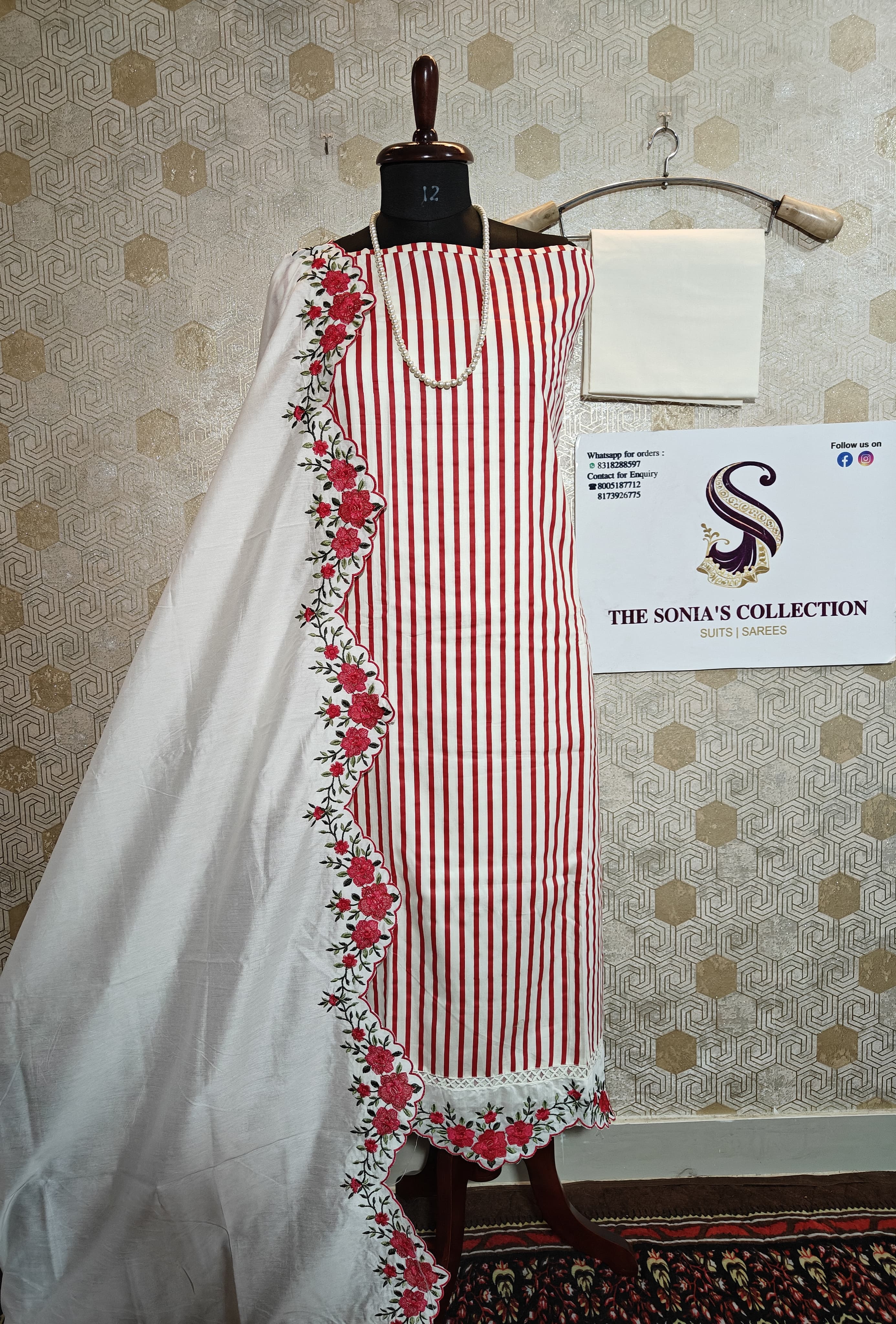 065 - Red and White Pure Cotton Suit