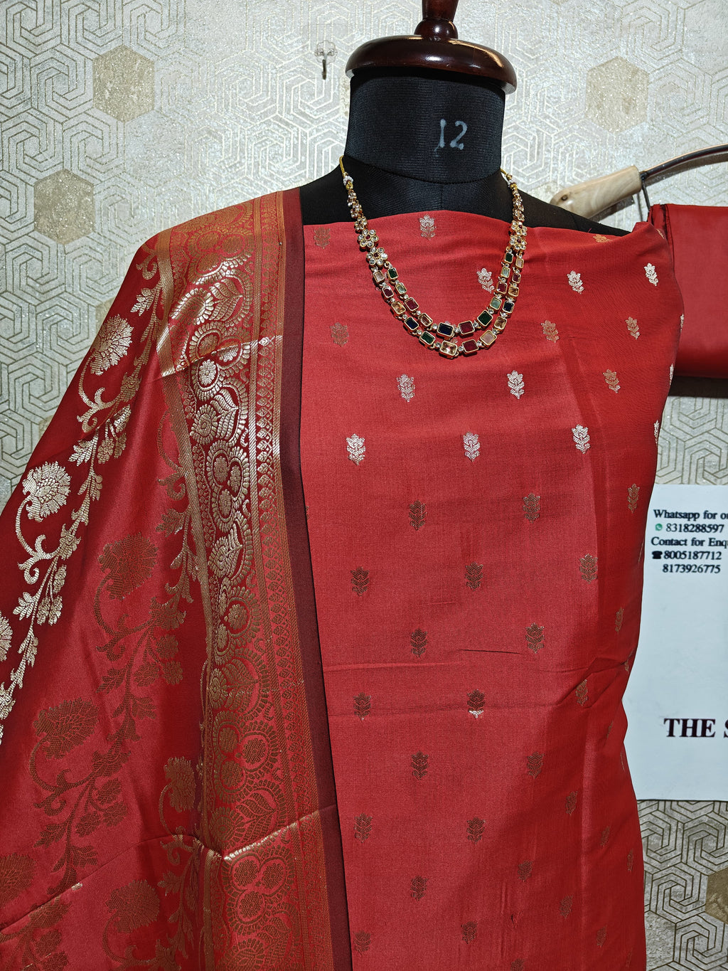 069 : Red Banarsi Silk Suit