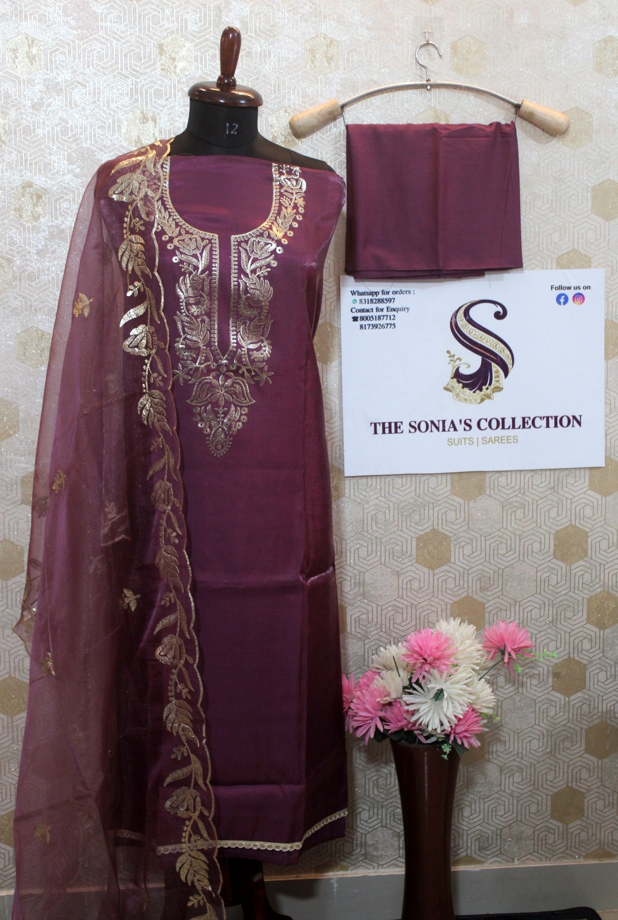 0010 - Dark Mauve Satin Silk Suit
