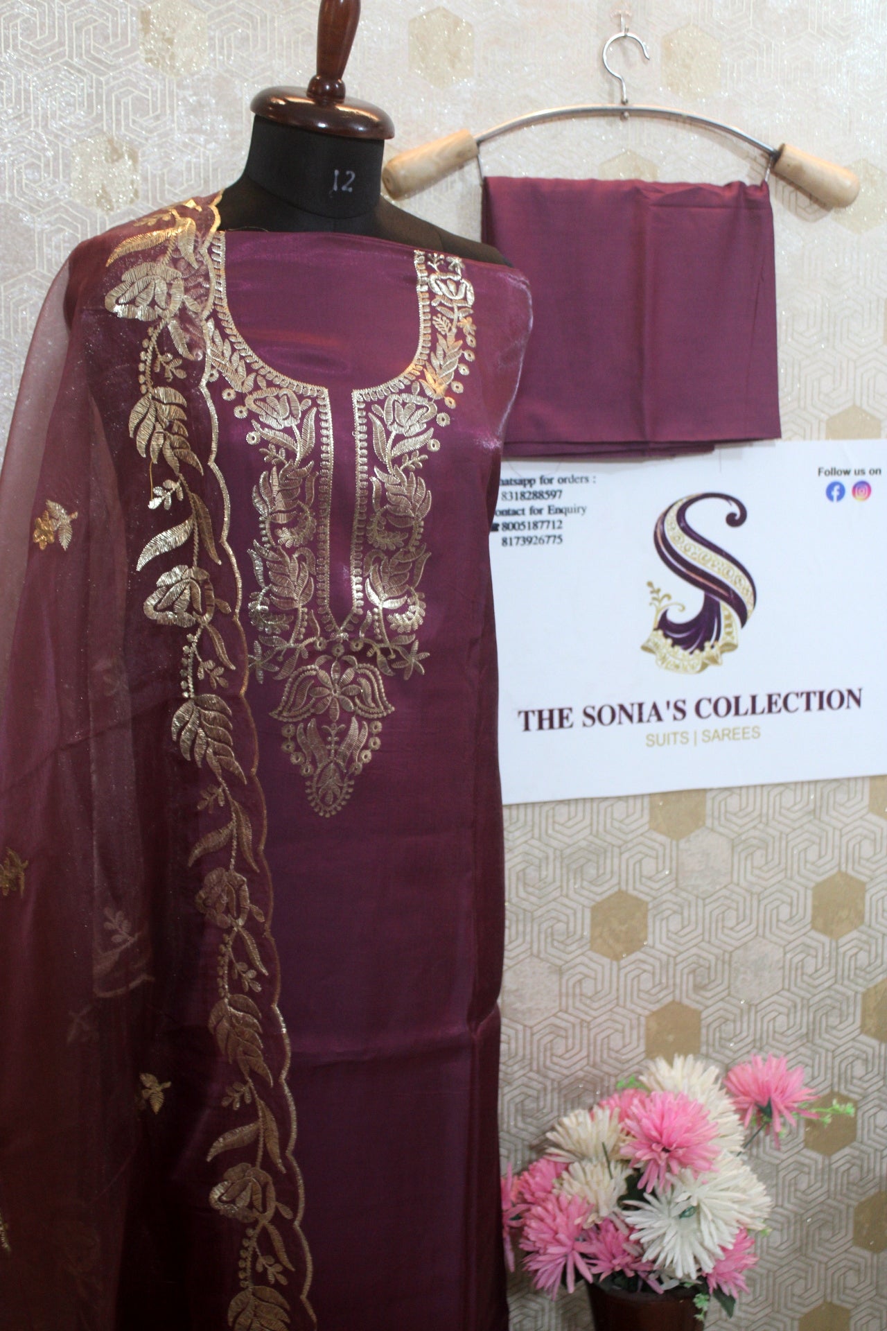 0010 - Dark Mauve Satin Silk Suit