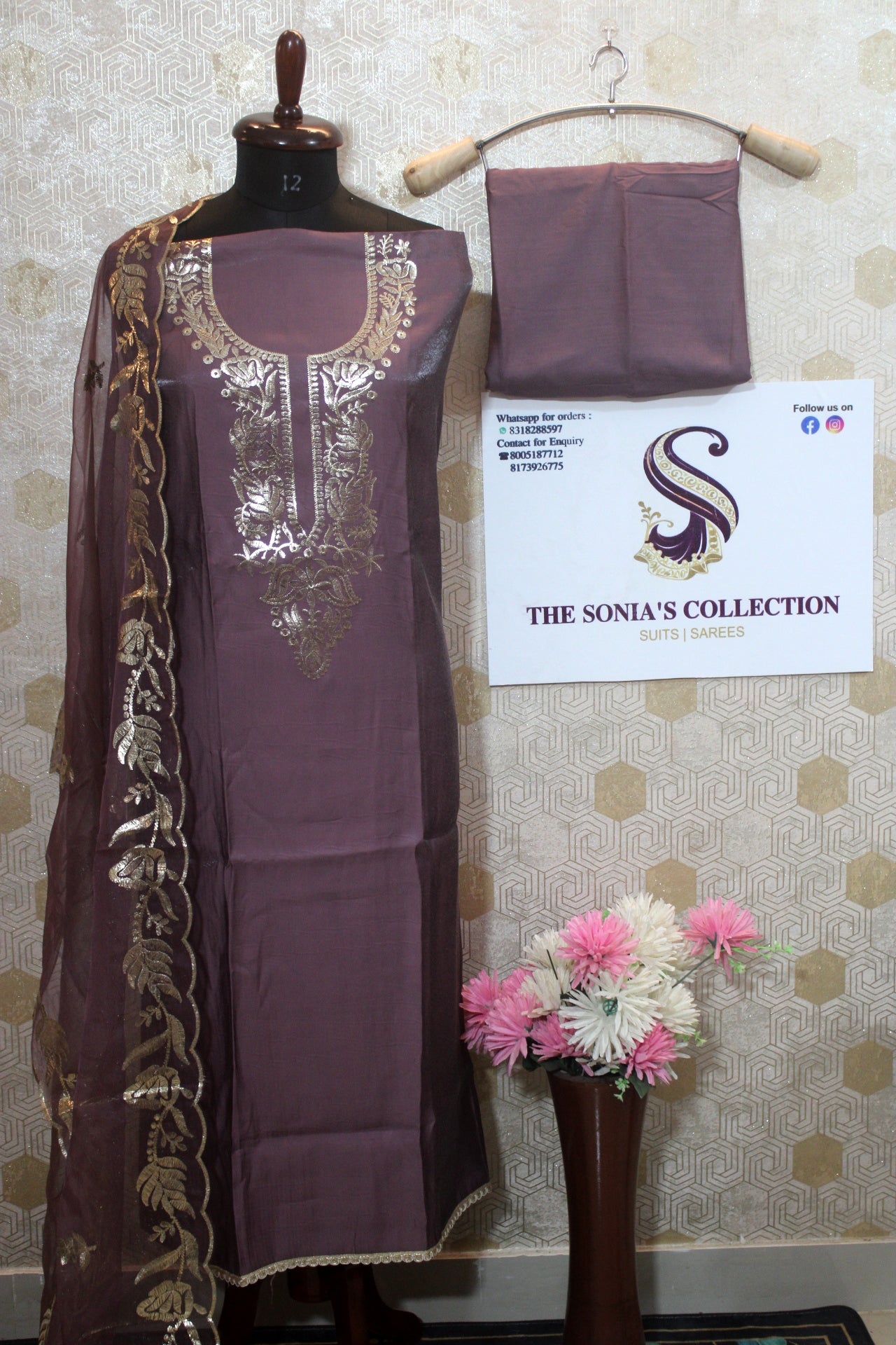 0011 - Mauve Pink Satin Silk Suit