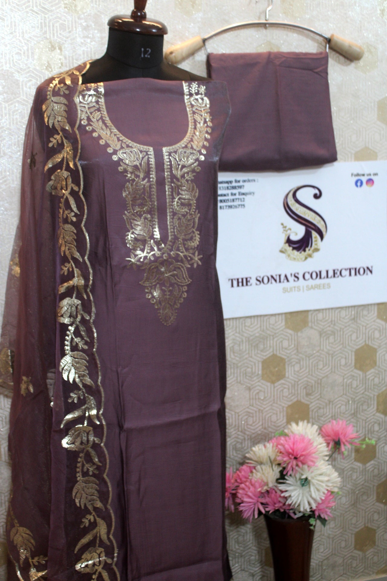 0011 - Mauve Pink Satin Silk Suit