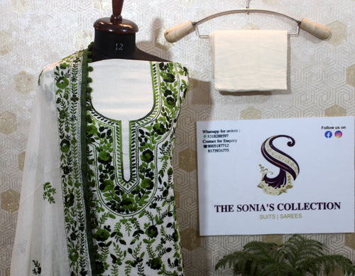 0015 -Off White with Green Embroidery Phulkari Suit