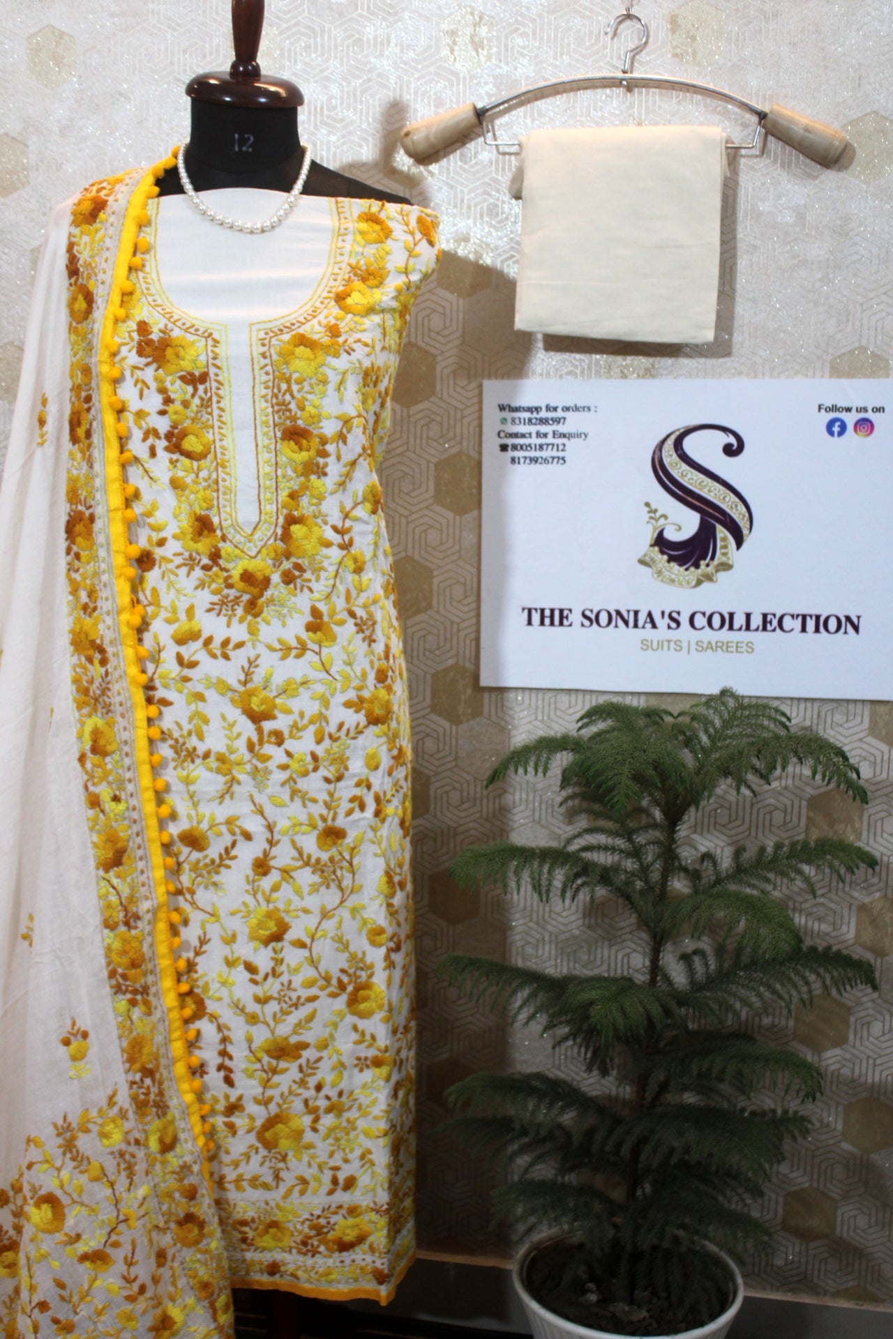 0018 -Off White with Yellow Embroidery Phulkari Suit