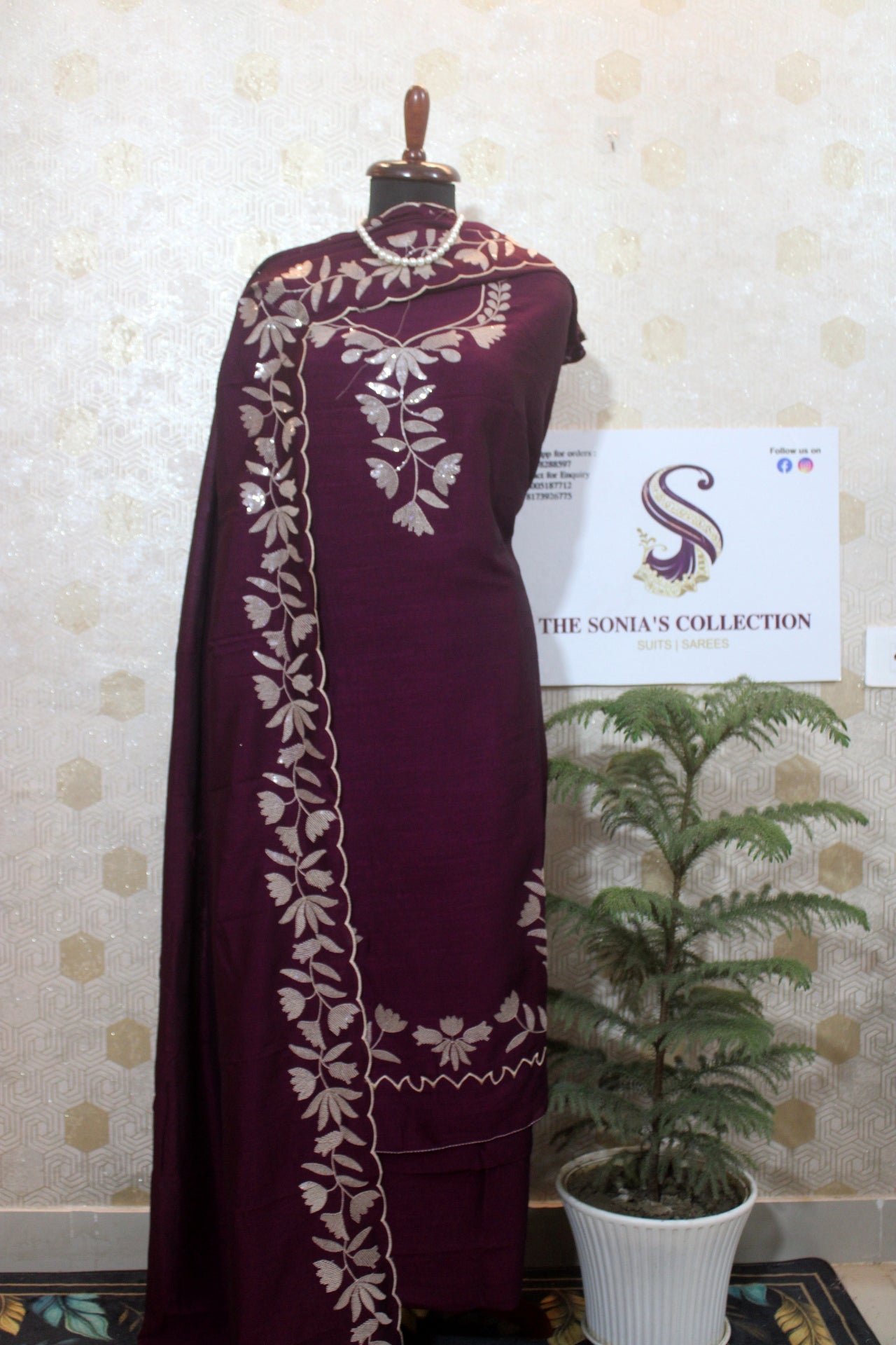 0033 - Wine Colour  Silk Suit