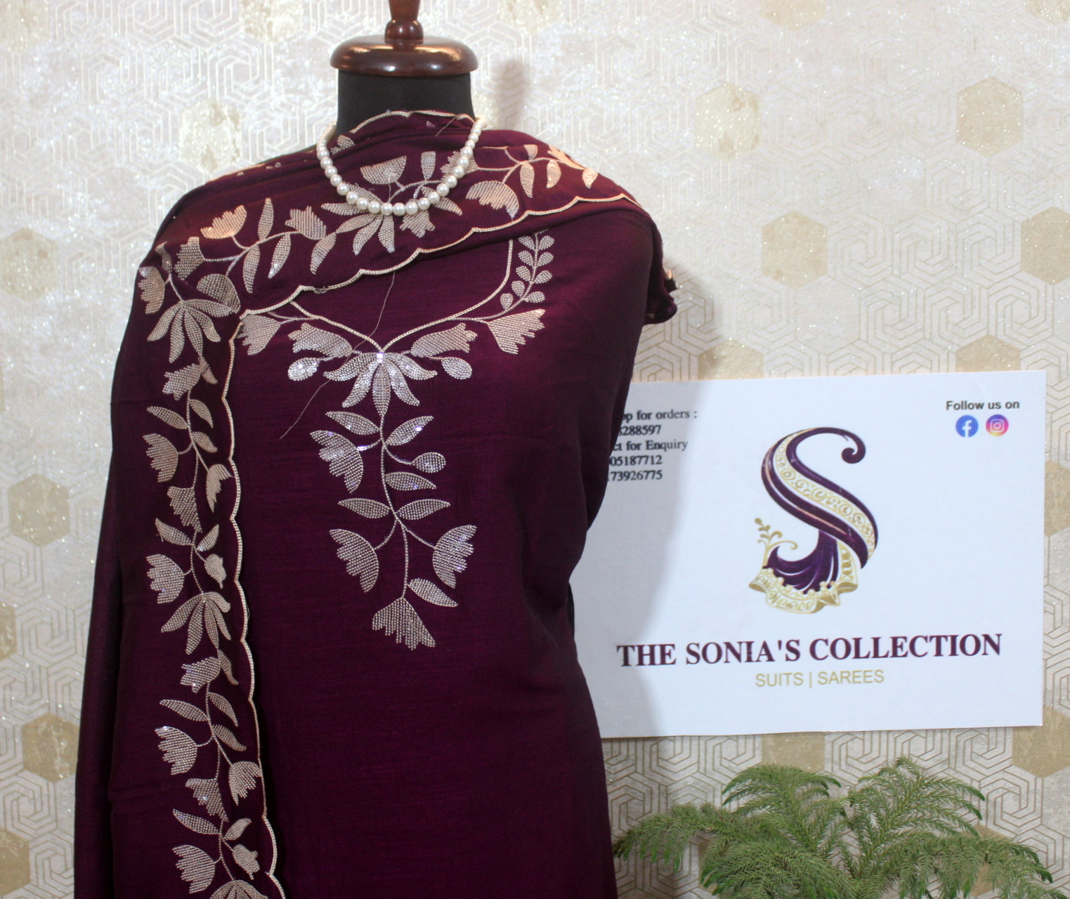 0033 - Wine Colour  Silk Suit