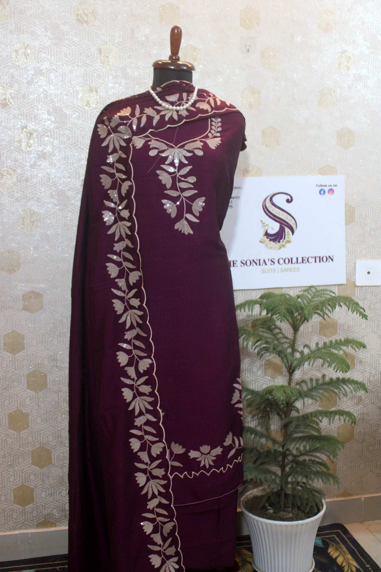 0033 - Wine Colour  Silk Suit