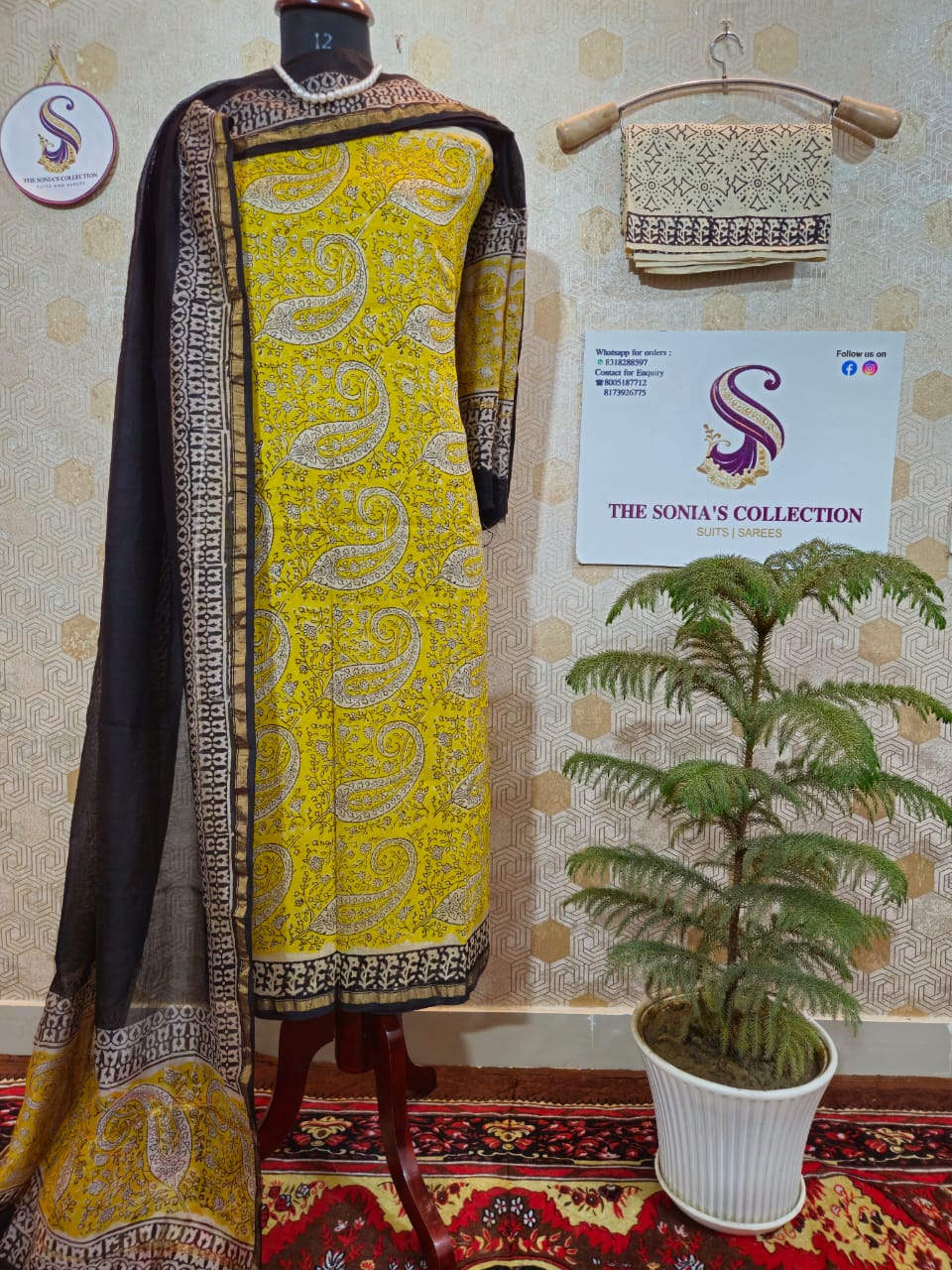 043 - Yellow and Black Bagru Print Suit