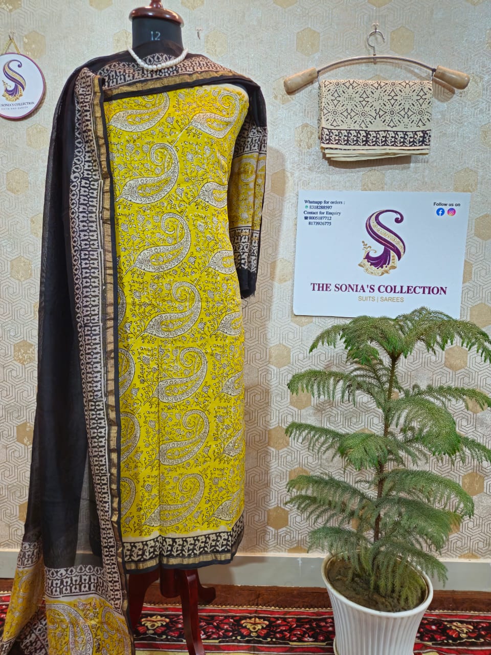 043 - Yellow and Black Bagru Print Suit