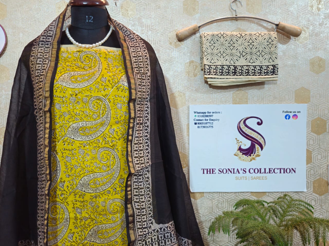 043 - Yellow and Black Bagru Print Suit