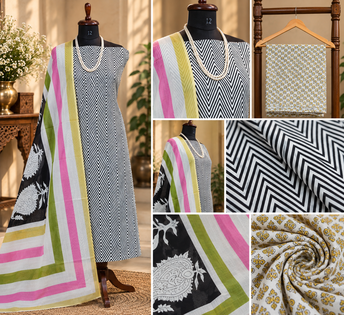 109- Beautiful Cotton Suit with Ice-Cream Shade Dupatta
