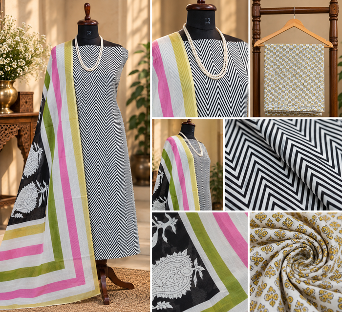 109- Beautiful Cotton Suit with Ice-Cream Shade Dupatta