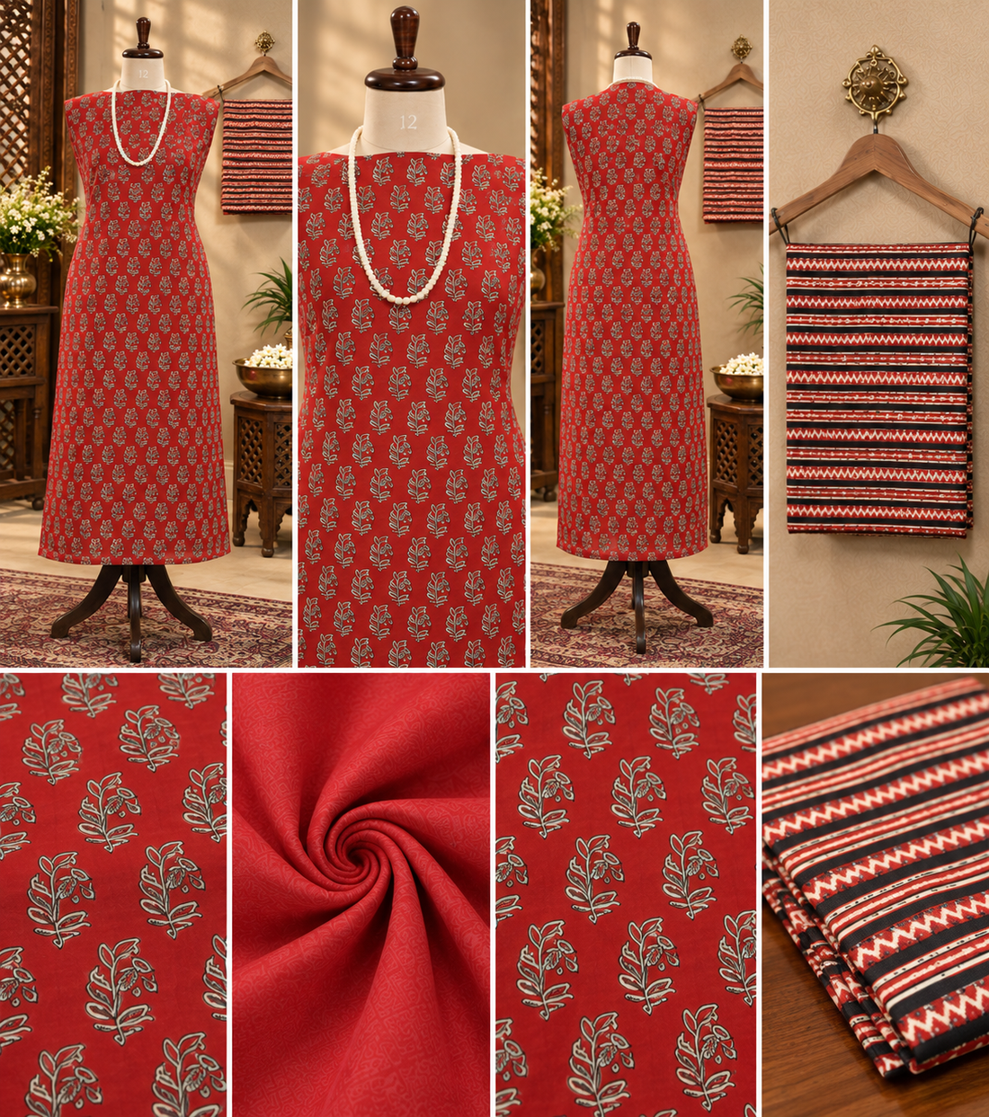 073 : Red Jaipuri Pure Cotton Suit
