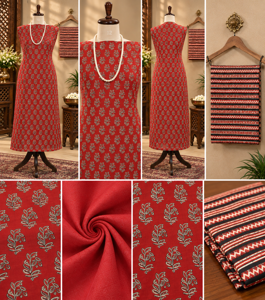 073 : Red Jaipuri Pure Cotton Suit