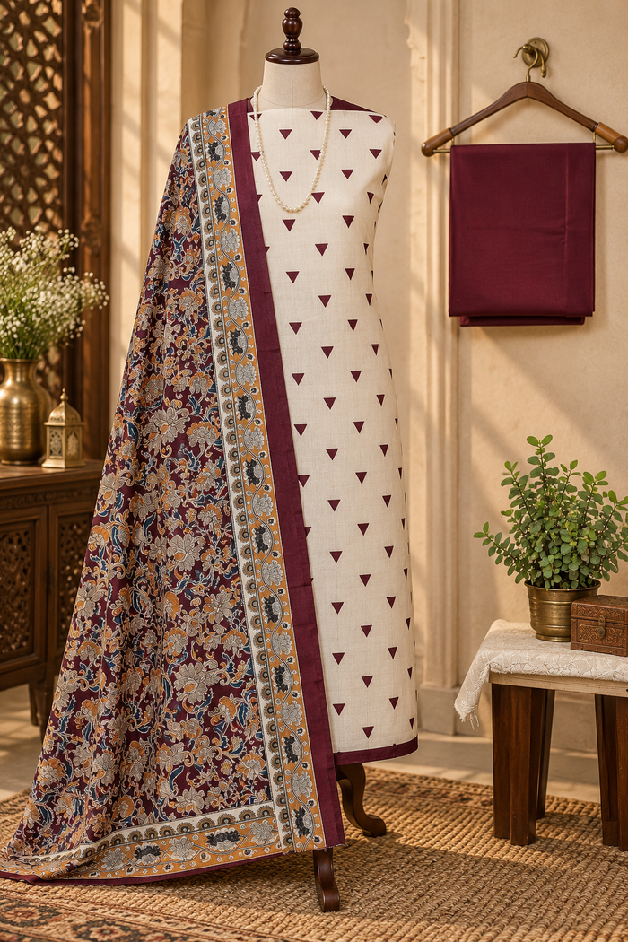 099-Maroon Maheshwari Silk Suit