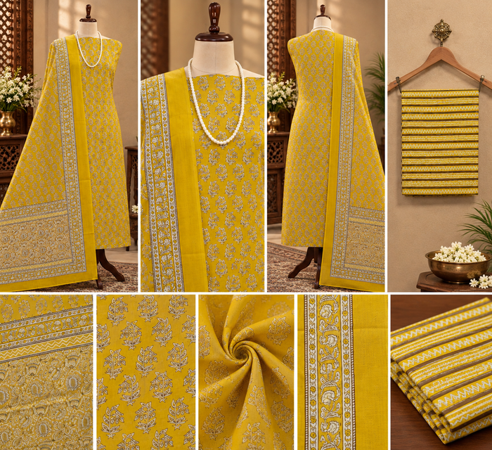 072 : Yellow Jaipuri Pure Cotton Suit