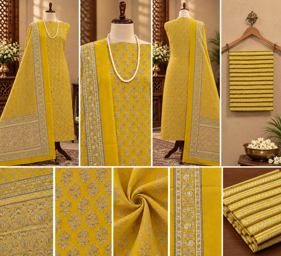072 : Yellow Jaipuri Pure Cotton Suit