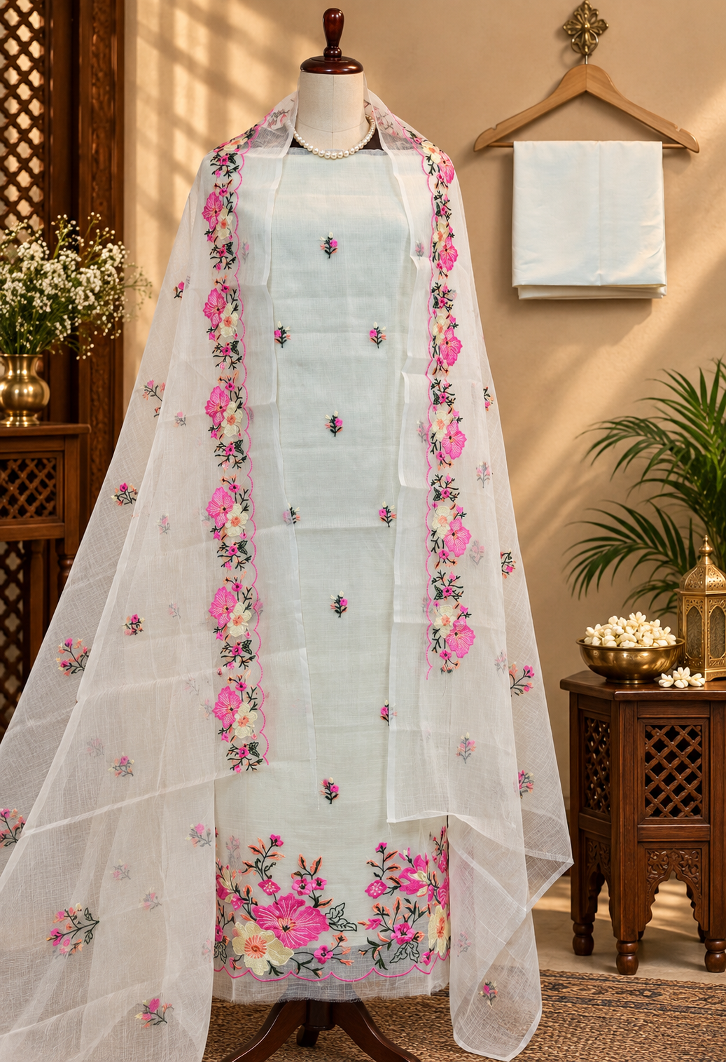 063-White and Pink Kota Doriya Suit