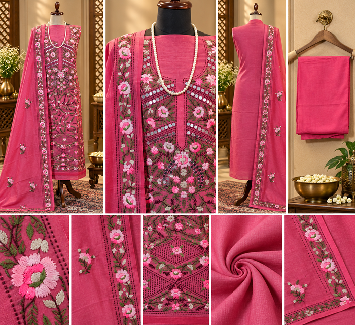 081 - Gajari Chanderi Phulkari Suit