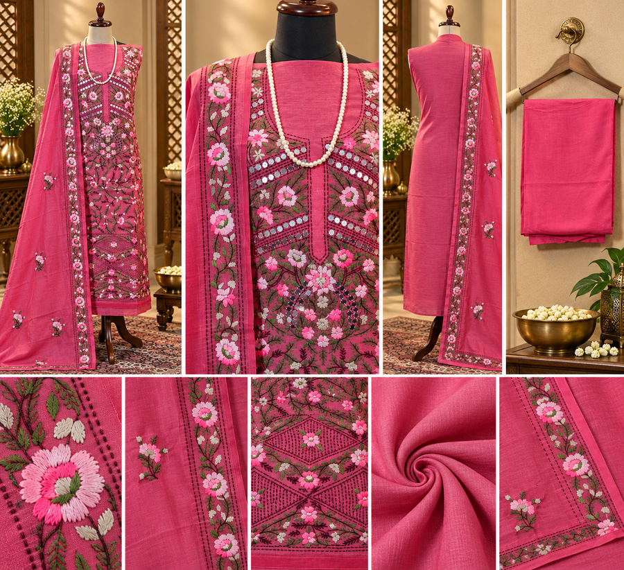 081 - Gajari Chanderi Phulkari Suit