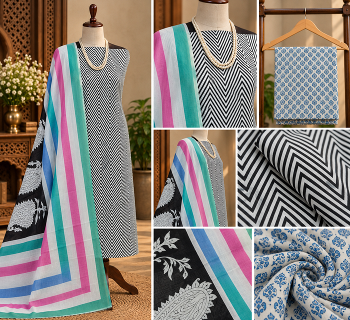 111- Beautiful Cotton Suit with Ice-Cream Shade Dupatta