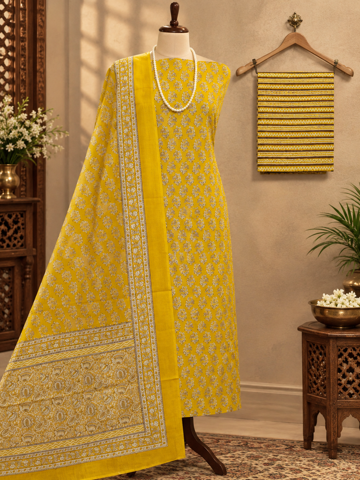 072 : Yellow Jaipuri Pure Cotton Suit
