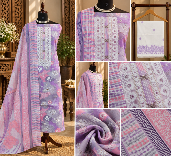 113- Beautiful Pink and Purple Cotton Suit