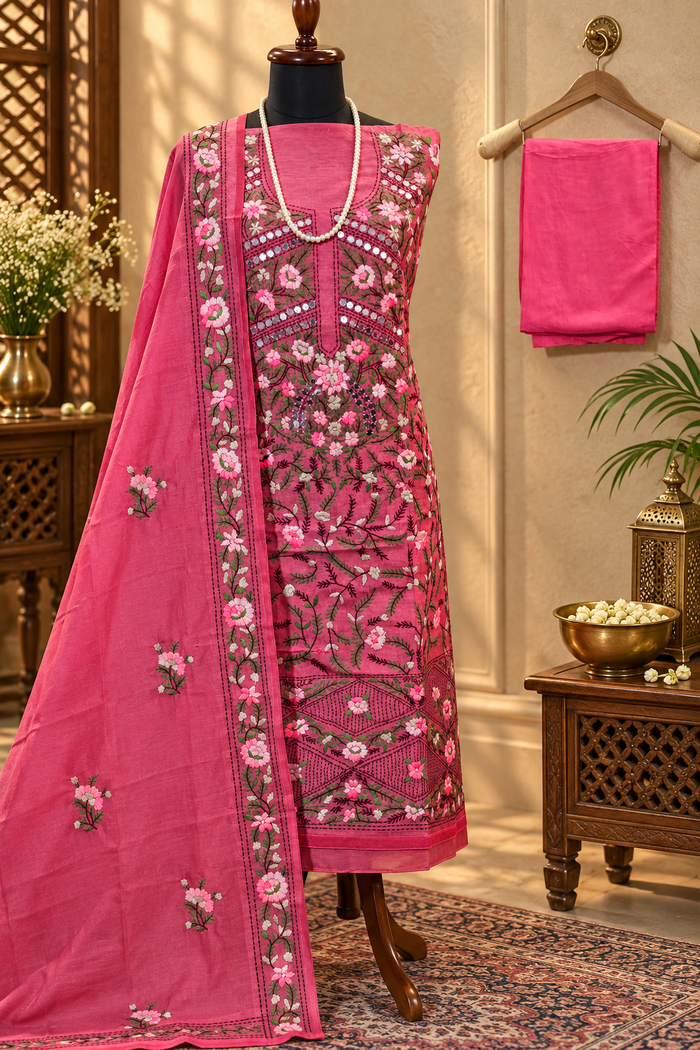 081 - Gajari Chanderi Phulkari Suit