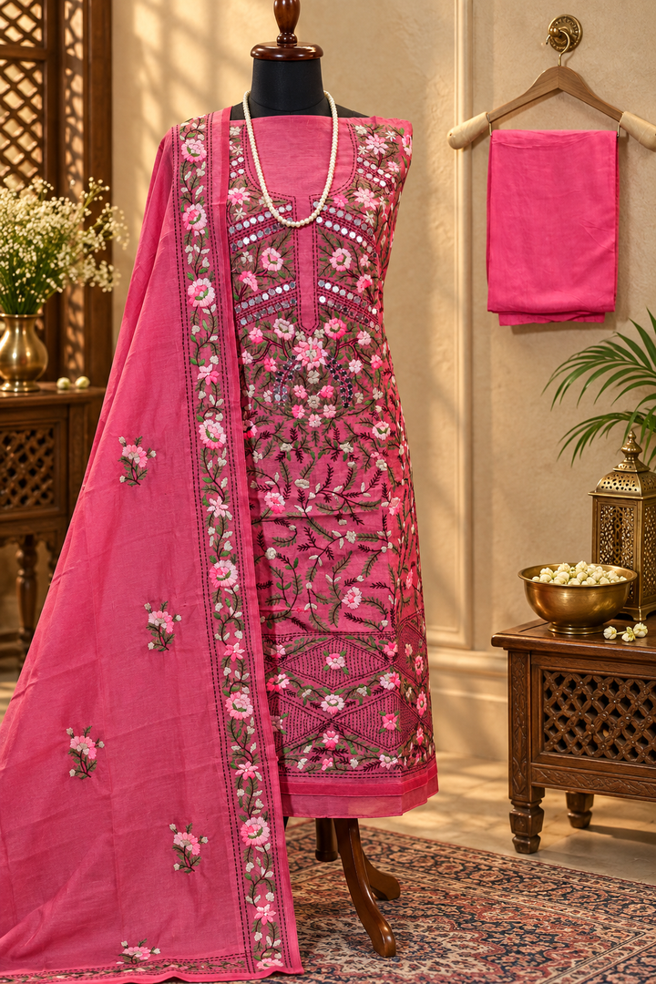 081 - Gajari Chanderi Phulkari Suit