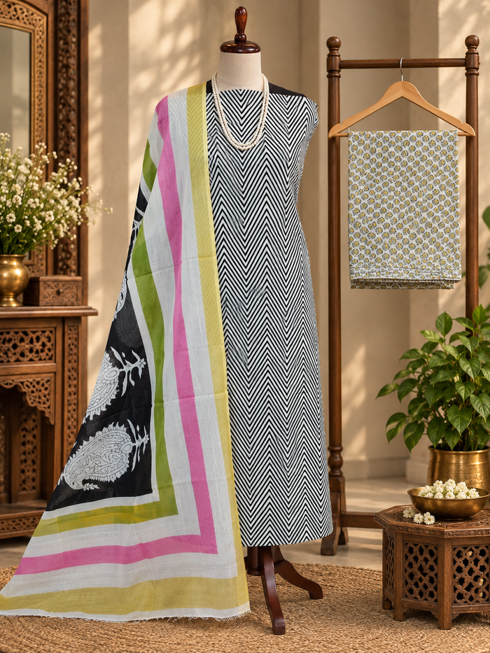 109- Beautiful Cotton Suit with Ice-Cream Shade Dupatta