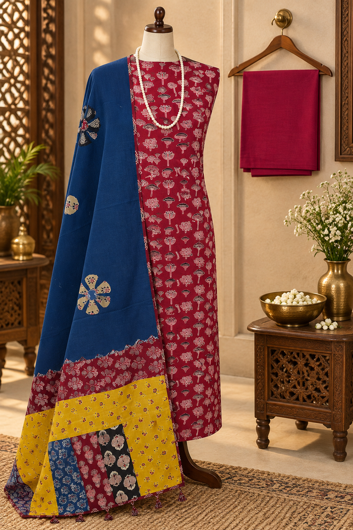 088- Blue and Red Ajrak Suit