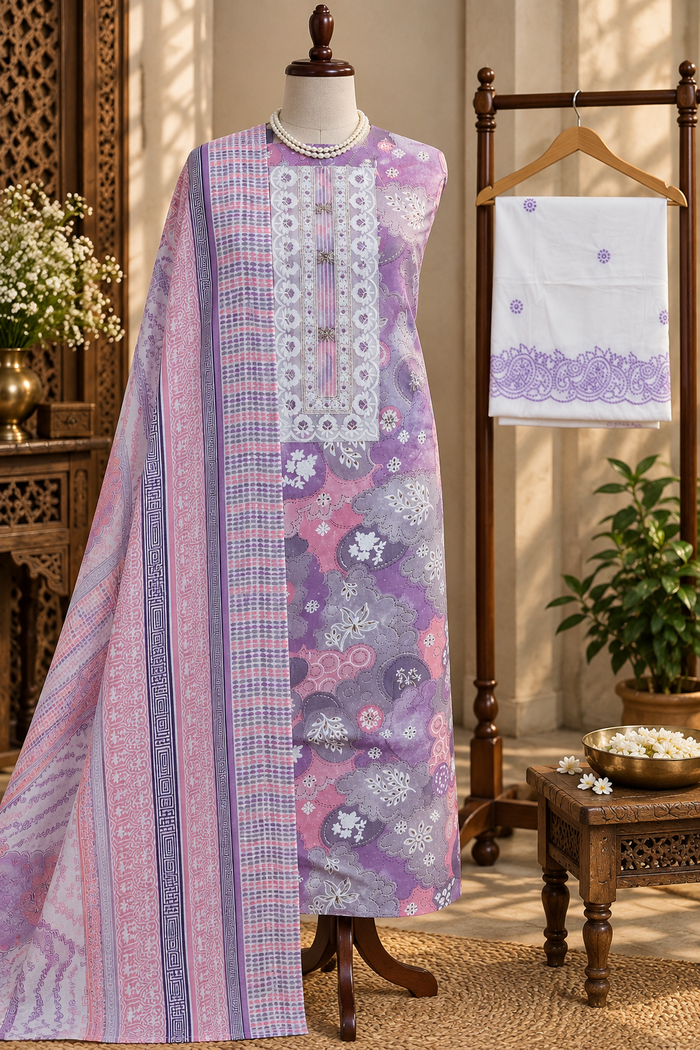 113- Beautiful Pink and Purple Cotton Suit