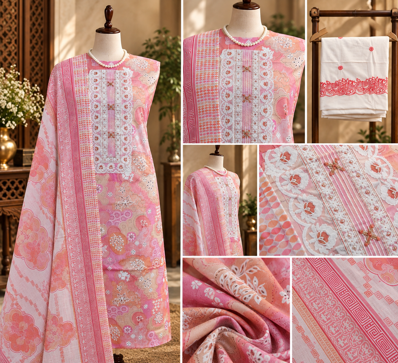 114- Beautiful Pink and Orange Cotton Suit